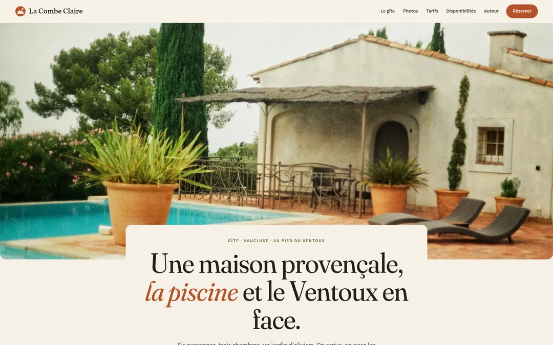 Le site de démonstration du gîte La Combe Claire, sur ordinateur